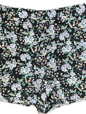 Ett:twa by Anthropologie Black Floral Pull-On Shorts with Lavender Blooms